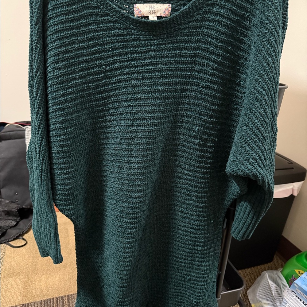 Pink Rose Forest Green Crew Neck Sweater